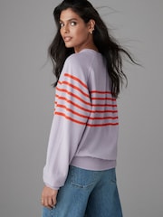 Lilac Orange Stripe Soft Touch Crew Neck Knitted Sweatshirt - Image 5 of 8