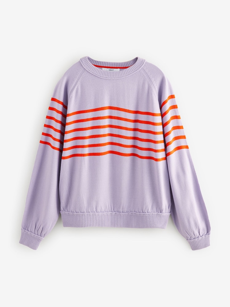 Lilac Orange Stripe Soft Touch Crew Neck Knitted Sweatshirt - Image 7 of 8
