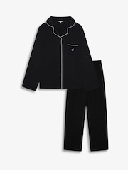The Little Tailor Black Soft Jersey LenzingTM EcoVeraTM Button Through Relaxed Pyjamas Set - Image 1 of 9