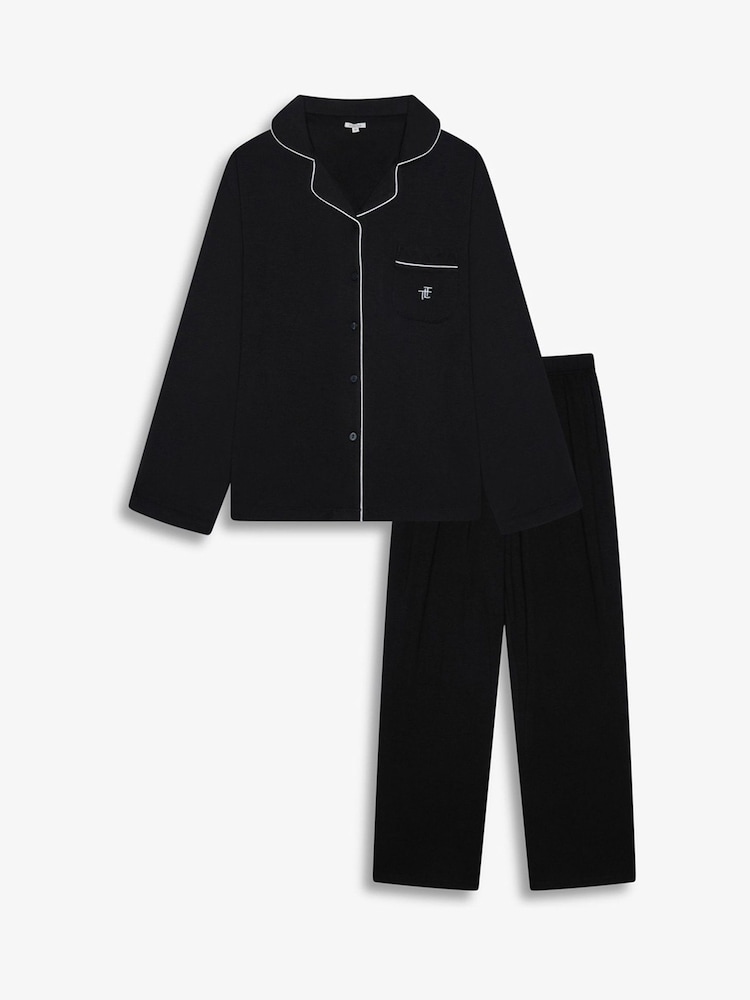 The Little Tailor Black Soft Jersey LenzingTM EcoVeraTM Button Through Relaxed Pyjamas Set - Image 1 of 9 The Little Tailor Black Soft Jersey LenzingTM EcoVeraTM Button Through Relaxed Pyjamas Set - Image 1 of 9