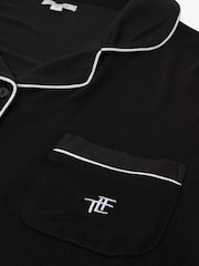 The Little Tailor Black Soft Jersey LenzingTM EcoVeraTM Button Through Relaxed Pyjamas Set - Image 11 of 14
