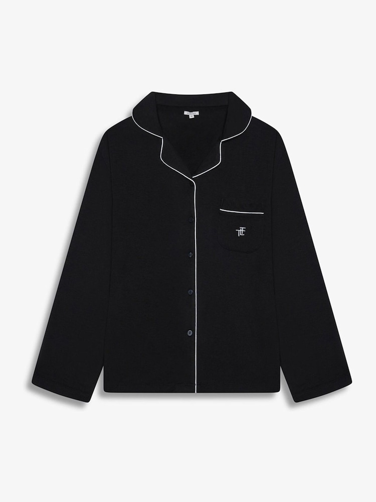 The Little Tailor Black Soft Jersey LenzingTM EcoVeraTM Button Through Relaxed Pyjamas Set - Image 2 of 9 The Little Tailor Black Soft Jersey LenzingTM EcoVeraTM Button Through Relaxed Pyjamas Set - Image 2 of 9