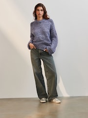 Blue Chambray Chunky Cuff Sleeve Crew Neck Jumper With Wool - Image 2 of 8