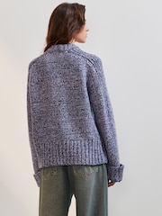 Blue Chambray Chunky Cuff Sleeve Crew Neck Jumper With Wool - Image 4 of 8