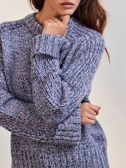 Blue Chambray Chunky Cuff Sleeve Crew Neck Jumper With Wool - Image 5 of 8