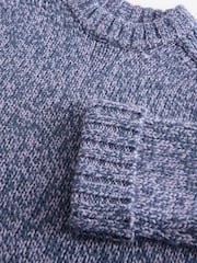 Blue Chambray Chunky Cuff Sleeve Crew Neck Jumper With Wool - Image 6 of 8