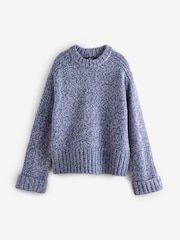 Blue Chambray Chunky Cuff Sleeve Crew Neck Jumper With Wool - Image 8 of 8