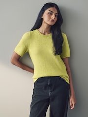 Green Lime Short Sleeve Crew Neck Knitted T-Shirt With Wool - Image 1 of 8