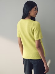 Green Lime Short Sleeve Crew Neck Knitted T-Shirt With Wool - Image 2 of 8
