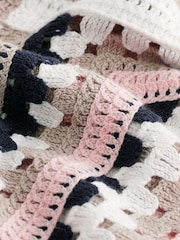 Blue Pattern Short Sleeve Crochet Crew Neck T-Shirt - Image 7 of 7