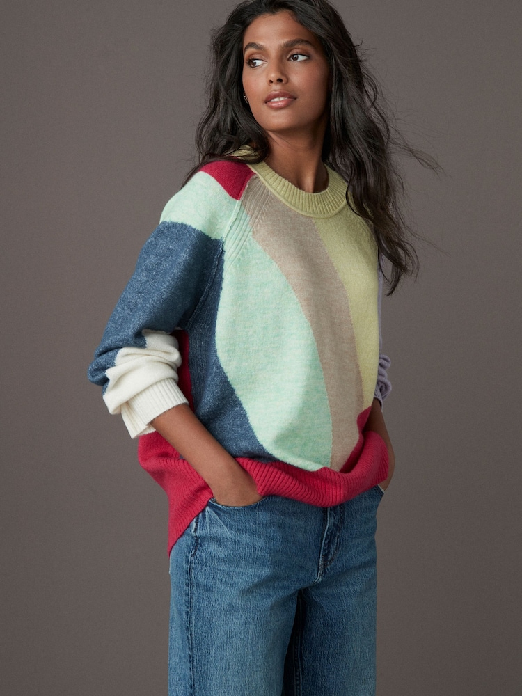 Več svetlih odtenkov - Seam Detail Crew Neck Jumper with Wool - Slika 1 iz 8 Več svetlih odtenkov - Seam Detail Crew Neck Jumper with Wool - Slika 1 iz 8