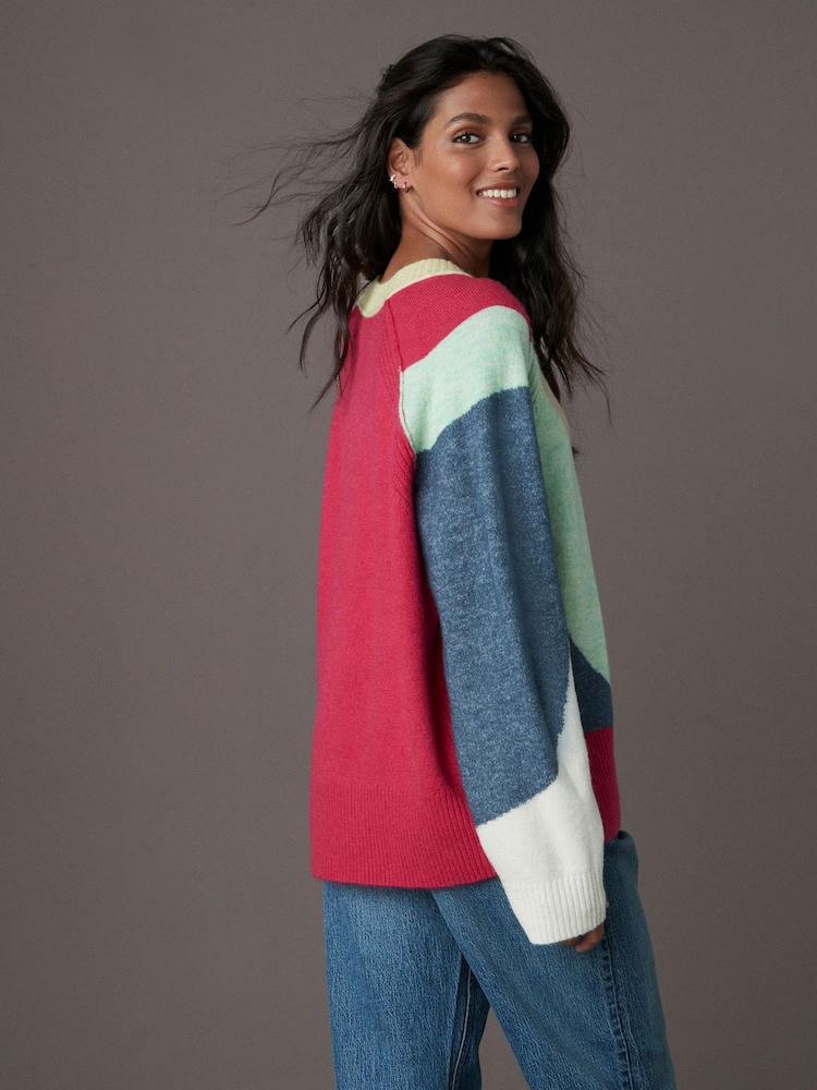 Multi Bright Seam Detail Crew Neck Jumper With Wool - Image 3 of 8