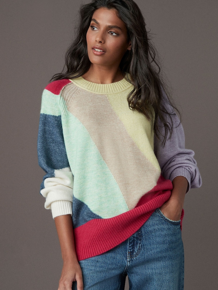 Multi Bright Seam Detail Crew Neck Jumper With Wool - Image 4 of 8