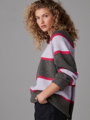 Purple Stripe Seam Detail Crew Neck Jumper With Wool - Image 2 of 7