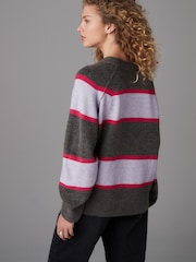 Purple Stripe Seam Detail Crew Neck Jumper With Wool - Image 3 of 7
