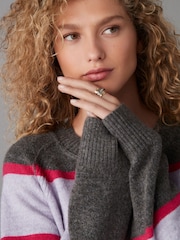 Purple Stripe Seam Detail Crew Neck Jumper With Wool - Image 4 of 7