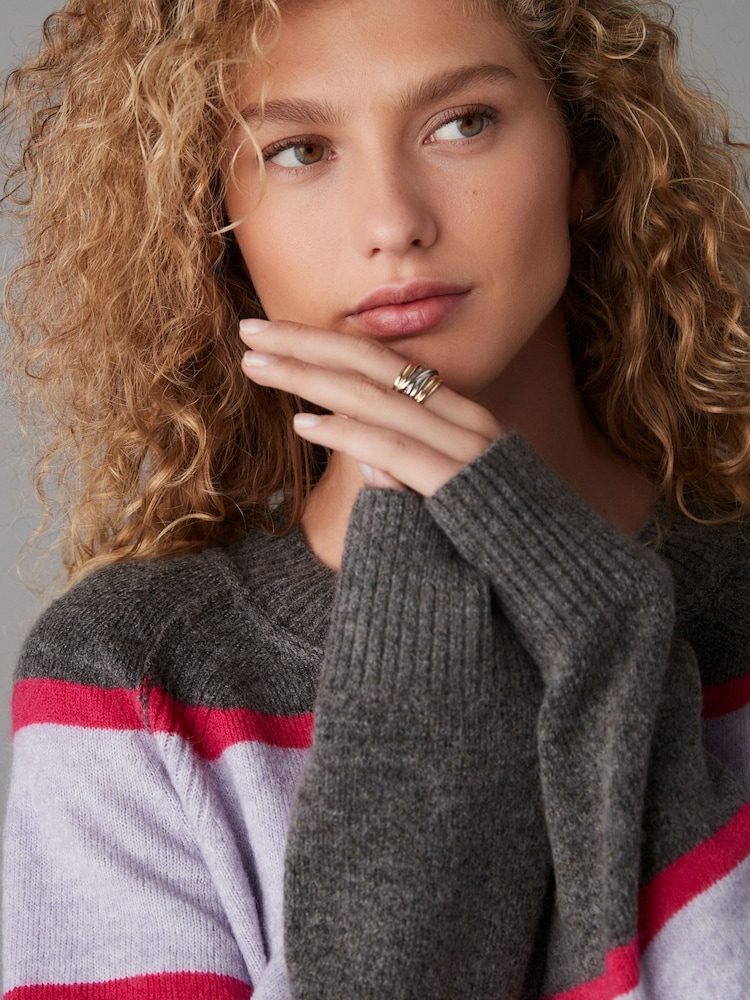 Purple Stripe Seam Detail Crew Neck Jumper With Wool - Image 4 of 7