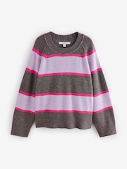 Purple Stripe Seam Detail Crew Neck Jumper With Wool - Image 5 of 7