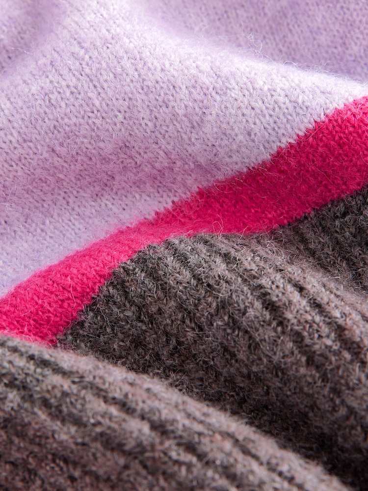 Purple Stripe Seam Detail Crew Neck Jumper With Wool - Image 6 of 7
