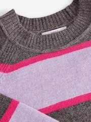 Purple Stripe Seam Detail Crew Neck Jumper With Wool - Image 7 of 7
