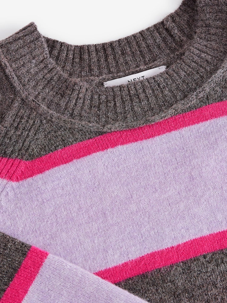 Purple Stripe - Seam Detail Crew Neck Jumper with Wool - Image 7 of 7 Purple Stripe - Seam Detail Crew Neck Jumper with Wool - Image 7 of 7