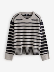 Black Grey Stripe Soft Touch Pattern Knitted Cosy Crew Neck Jumper - Image 6 of 9