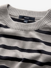 Black Grey Stripe Soft Touch Pattern Knitted Cosy Crew Neck Jumper - Image 7 of 9