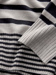 Black Grey Stripe Soft Touch Pattern Knitted Cosy Crew Neck Jumper - Image 8 of 9