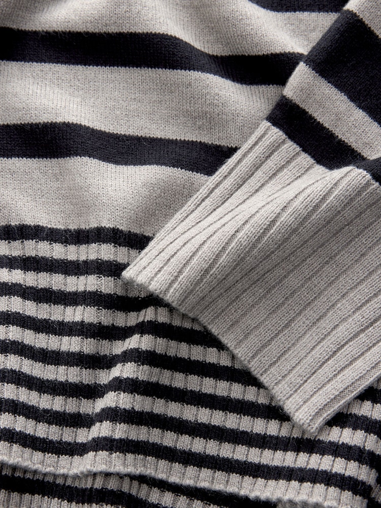 Black Grey Stripe Soft Touch Pattern Knitted Cosy Crew Neck Jumper - Image 8 of 9