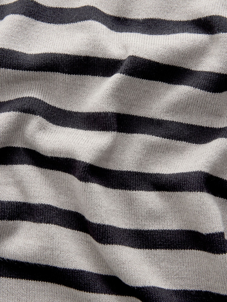 Black Grey Stripe Soft Touch Pattern Knitted Cosy Crew Neck Jumper - Image 9 of 9