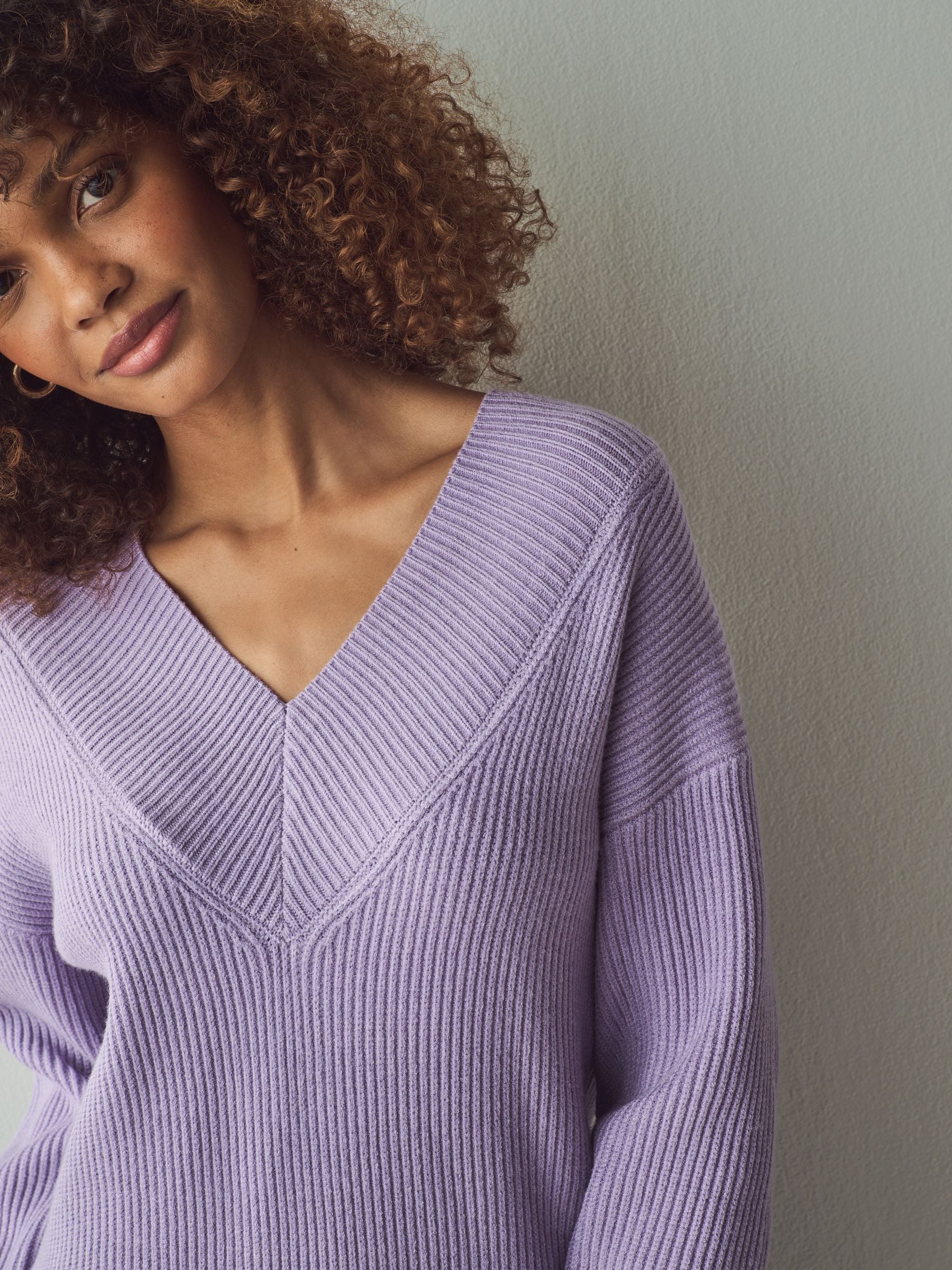 Kelly Textured Oversized V Neck Jumper Lilac