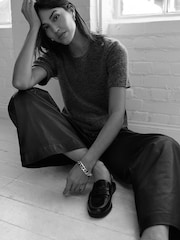 Grey Charcoal Short Sleeve Crew Neck Knitted T-Shirt With Wool - Image 4 of 7