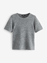 Grey Charcoal Short Sleeve Crew Neck Knitted T-Shirt With Wool - Image 5 of 7