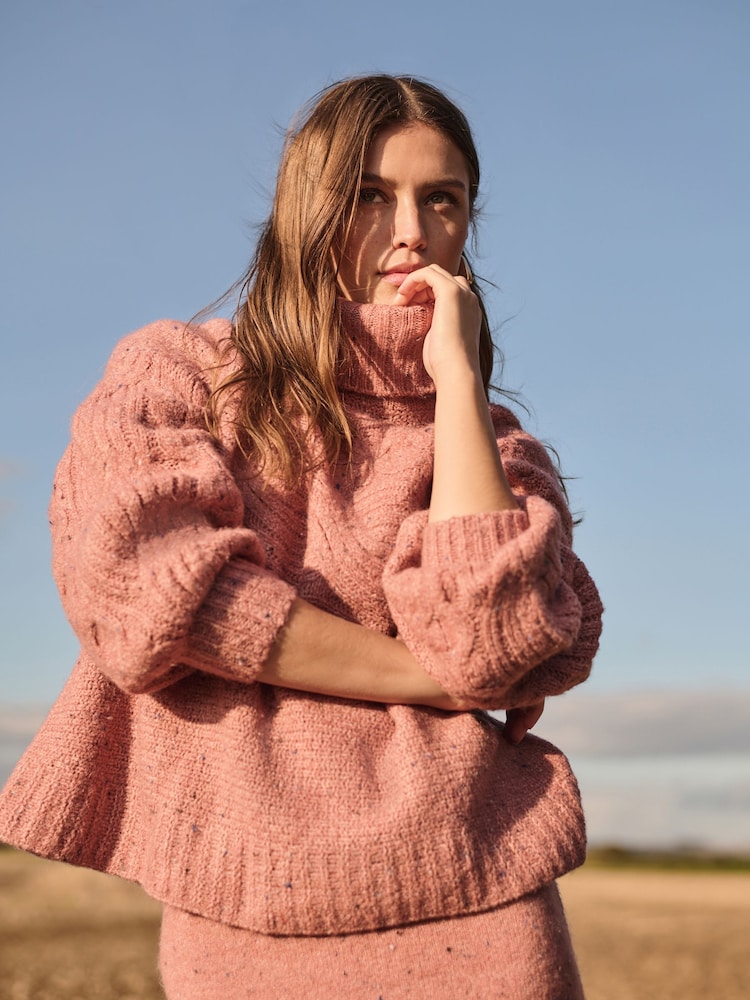 Poederroze - Co-ord Neppy High Roll Neck Knitted Jumper with Wool - Image 5 of 9