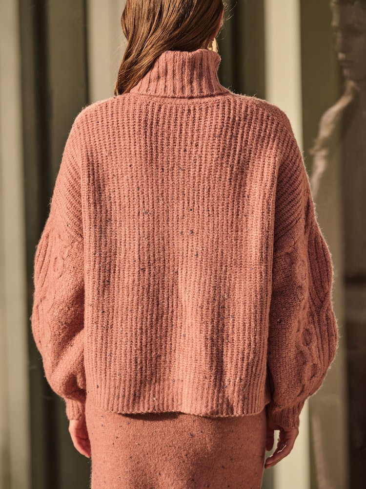 Poederroze - Co-ord Neppy High Roll Neck Knitted Jumper with Wool - Image 9 of 9