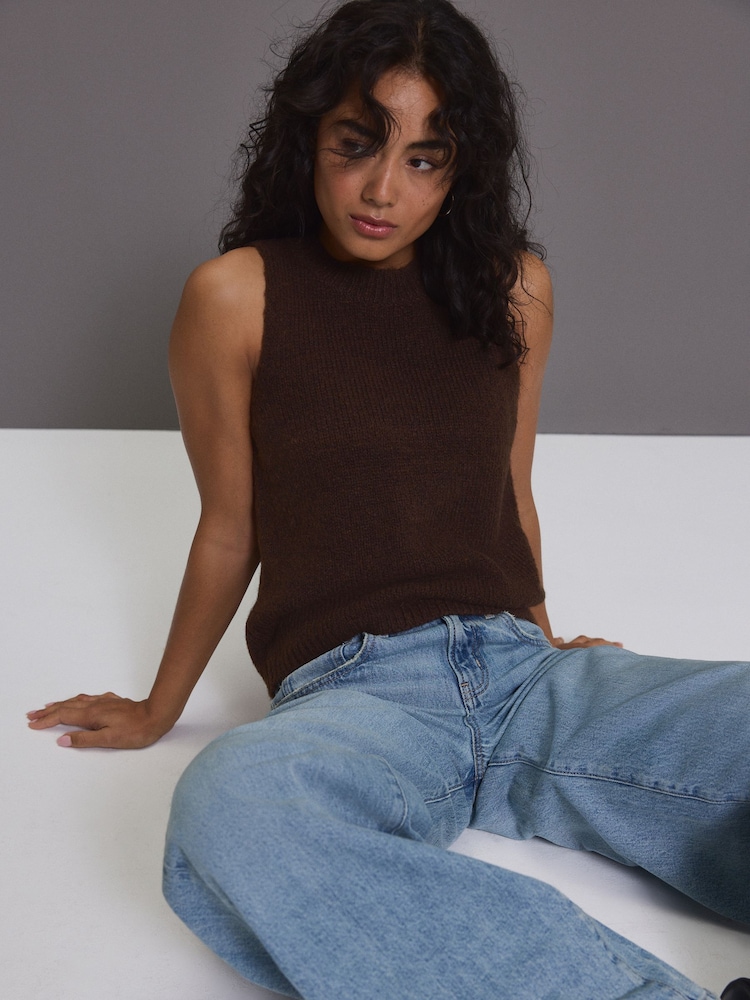 Brown Knitted Crew Neck Tank - Image 3 of 7