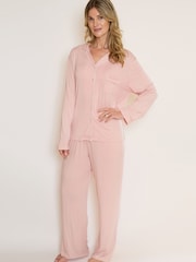 The Little Tailor Pink Soft Jersey LenzingTM EcoVeraTM Button Through Relaxed Pyjamas Set - Image 2 of 13