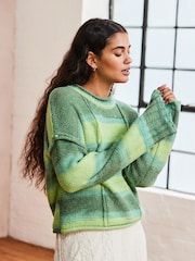 Green Bright Spacedye Stripe Knitted Jumper - Image 1 of 6