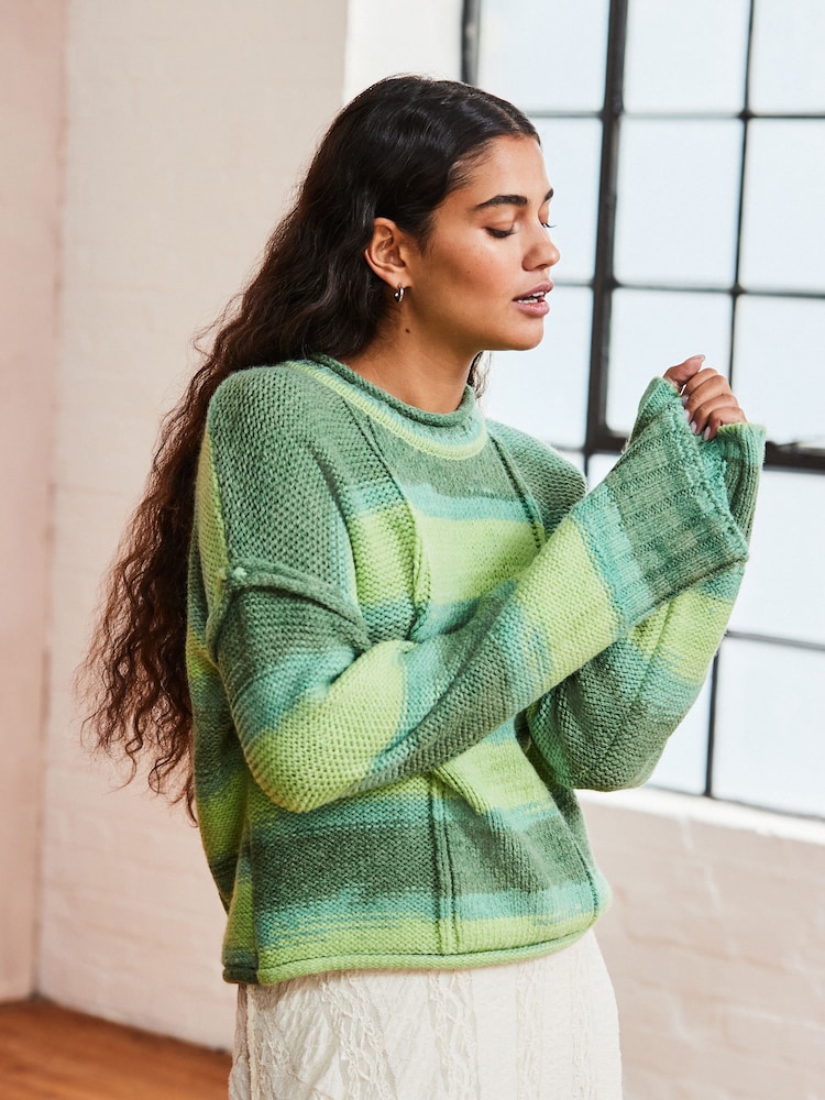 Green Bright Spacedye Stripe Knitted Jumper - Image 1 of 6