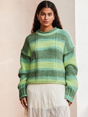 Green Bright Spacedye Stripe Knitted Jumper - Image 2 of 6