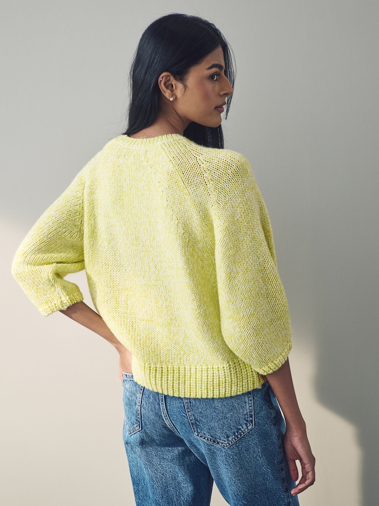 Yellow Twist Half Sleeve Crew Neck Jumper with Wool - Image 2 of 8