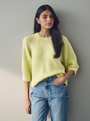 Yellow Twist Half Sleeve Crew Neck Jumper with Wool - Image 3 of 8