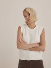 Weiß/Ecru - Soft Touch Sleeveless Knitted Vest Tank Top Jumper with Wool - Bild 5 von 6