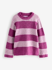 Pink Stripe Boucle Knitted Crew Neck Jumper with Wool - Image 6 of 8