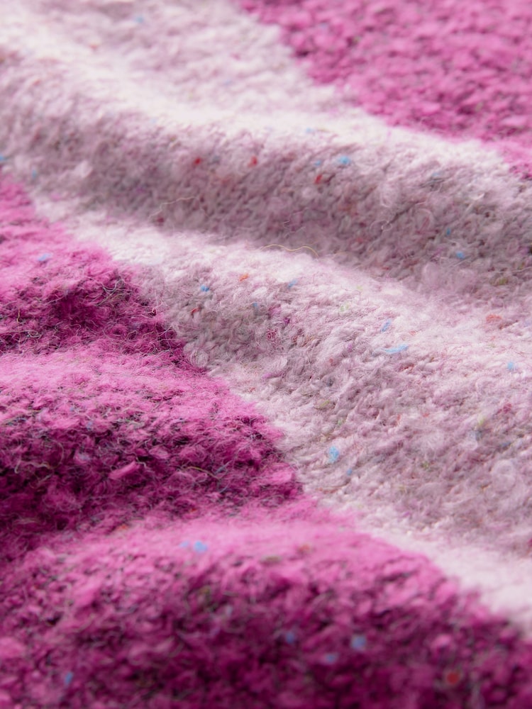Pink Stripe Boucle Knitted Crew Neck Jumper with Wool - Image 8 of 8