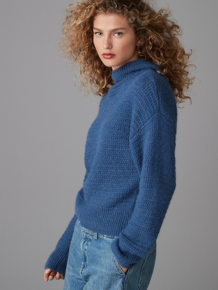 Blau - Strickpullover mit Kapuze und entspannter Passform - Bild 1 von 7