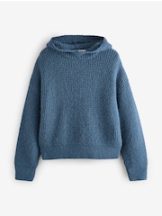 Blau - Strickpullover mit Kapuze und entspannter Passform - Bild 5 von 7