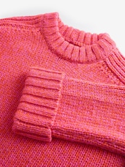 Pink Bright Chunky Cuff Sleeve Crew Neck Jumper With Wool - Image 6 of 7