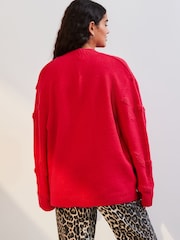 Pink Bright Star Textured V-Neck Long Sleeve Knitted Jumper With Wool - Image 2 of 7
