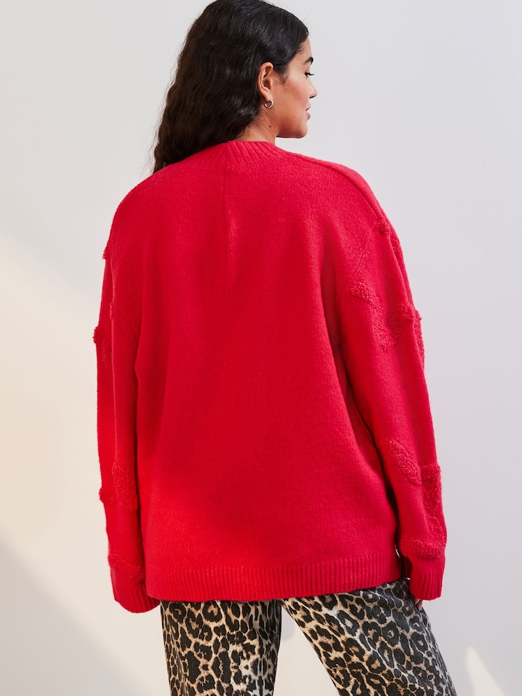 Pink Bright Star Textured V-Neck Long Sleeve Knitted Jumper With Wool - Image 2 of 7